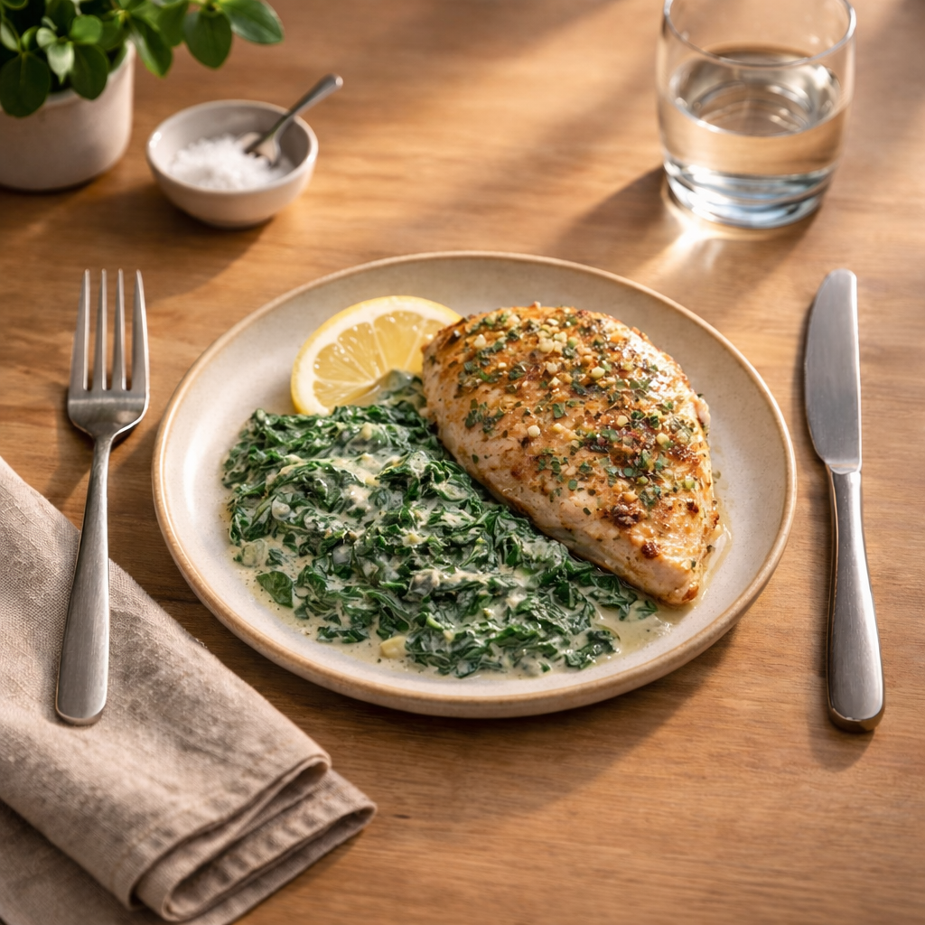 Zesty Lemon Herb Garlic Chicken with Creamy Spinach